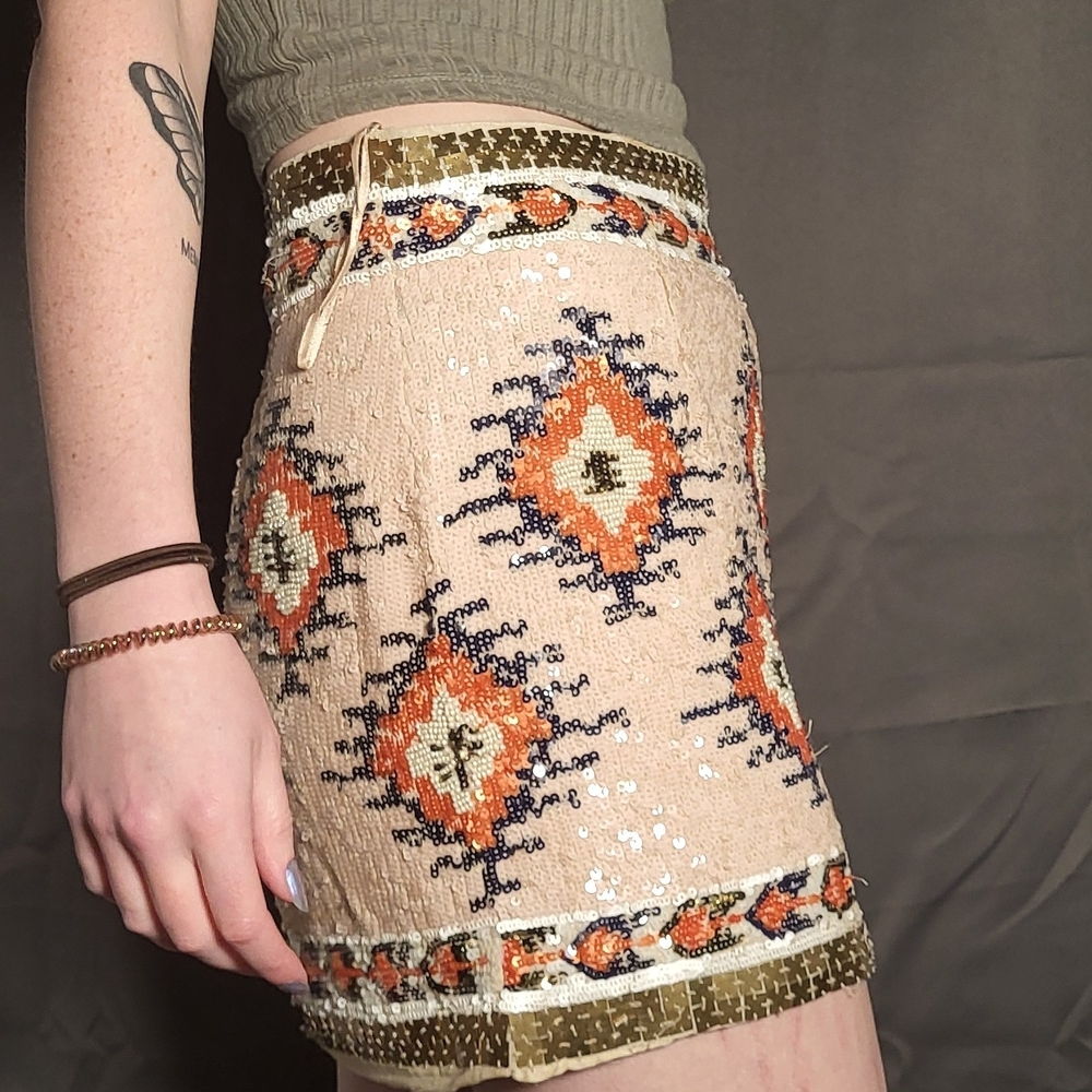 Embroidered Sequin Mini Skirt